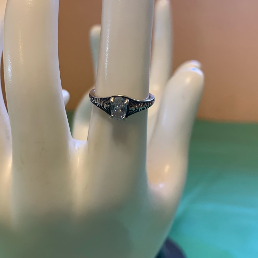 Sterling silver filigree CZ ring.